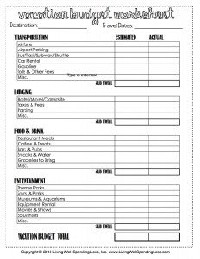 Vacation Budget Worksheet Printable