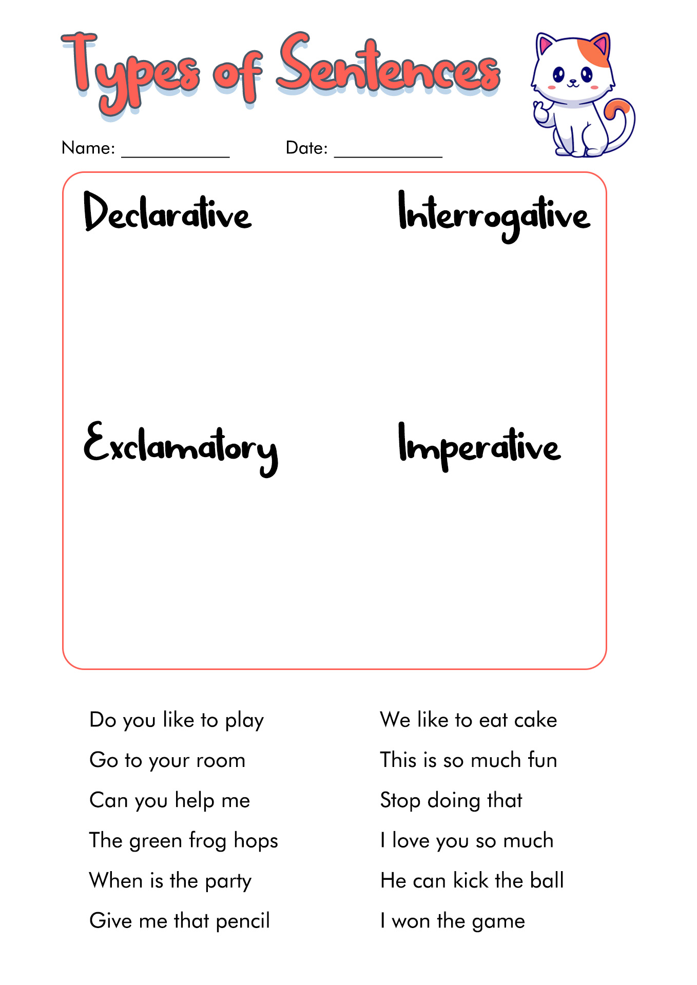 Types Of Sentences Printable Worksheets Free