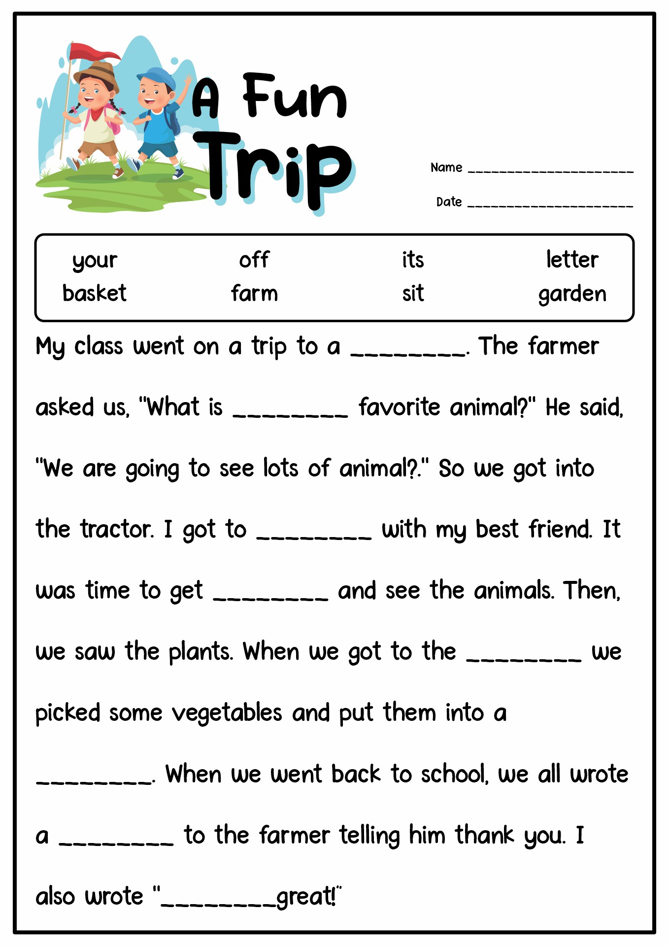 Printable Fill In The Blanks Stories