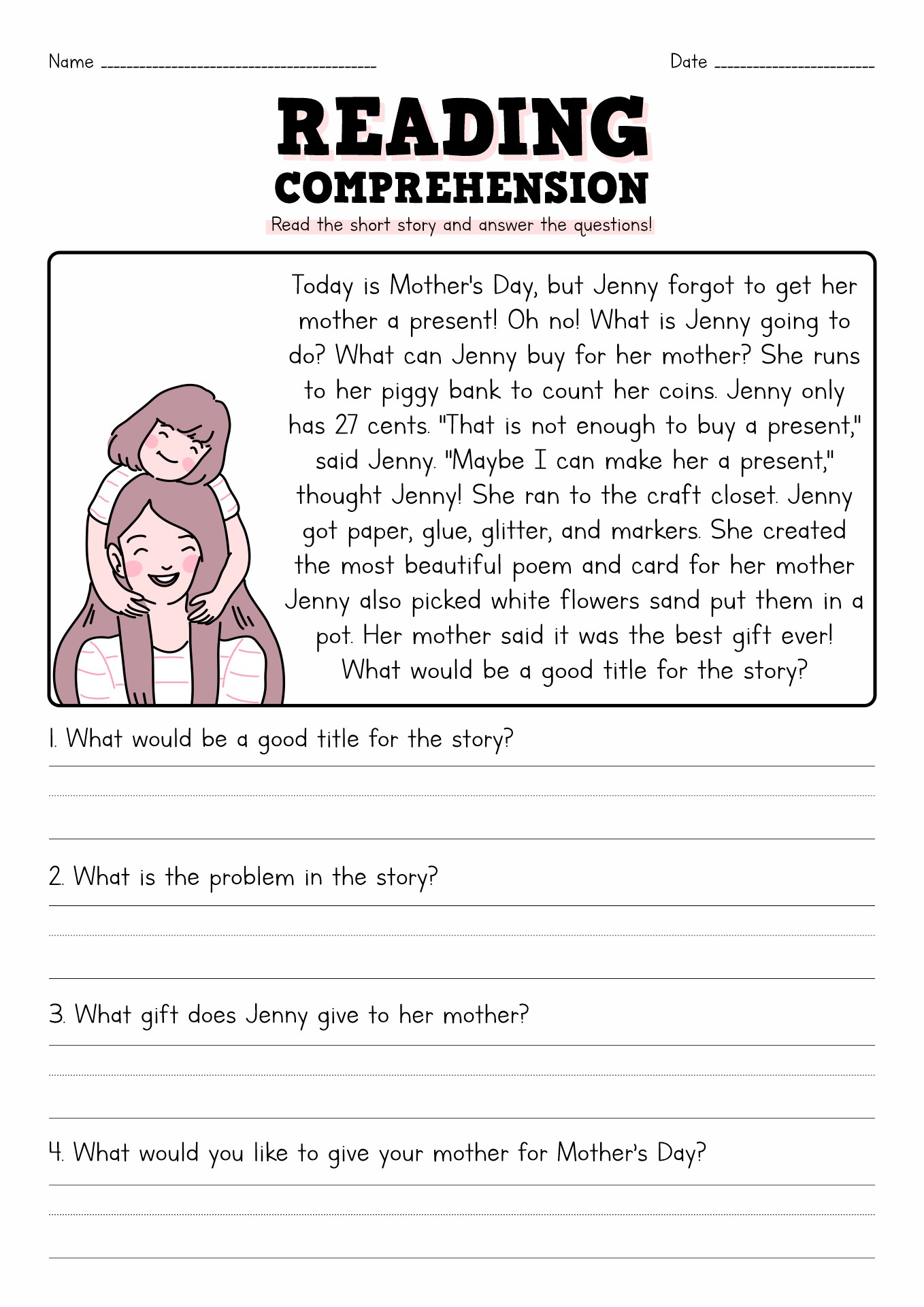 Reading Comprehension Worksheets English Short Stories For Grade 4