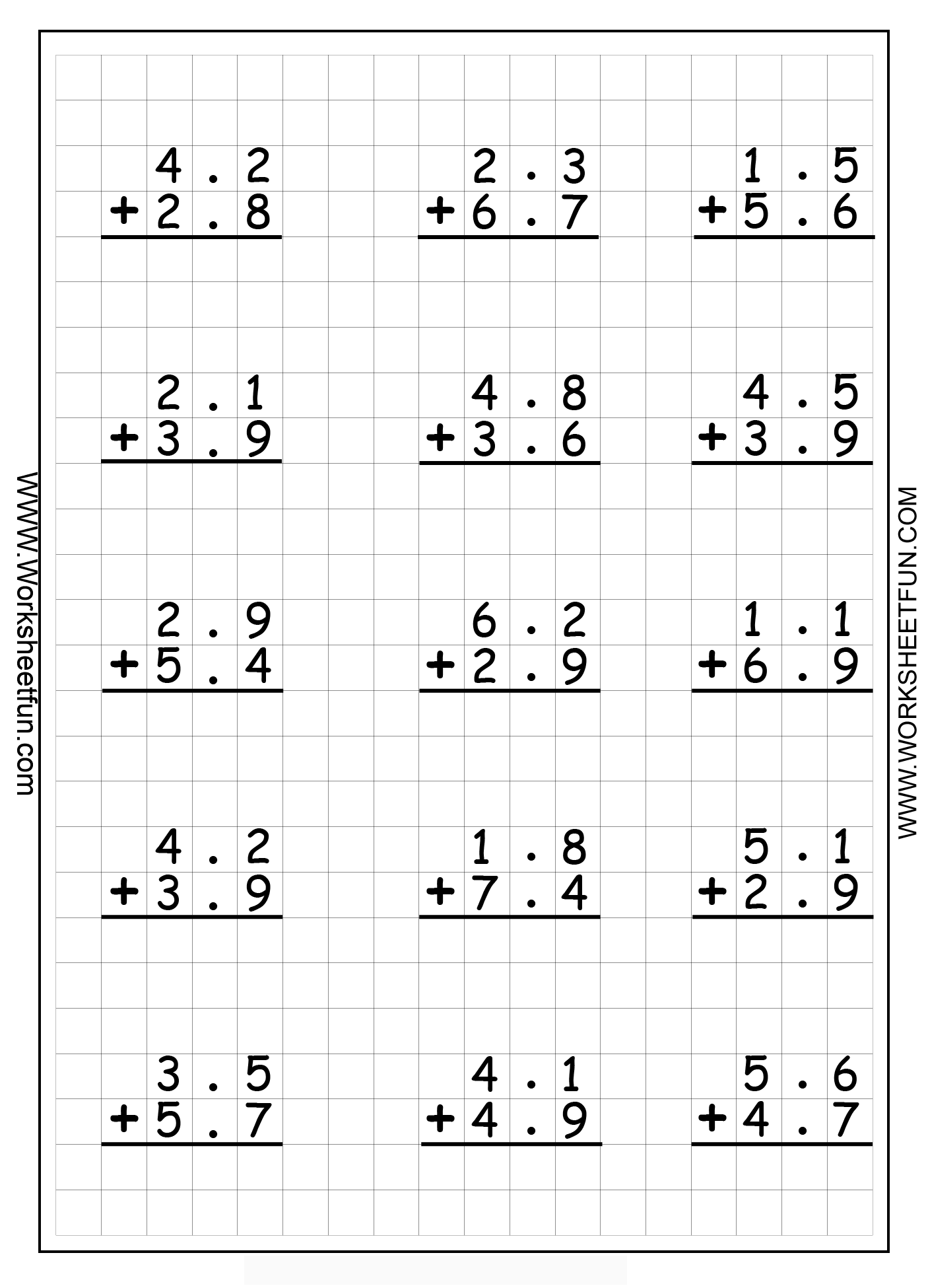 Addition Worksheets with Decimals