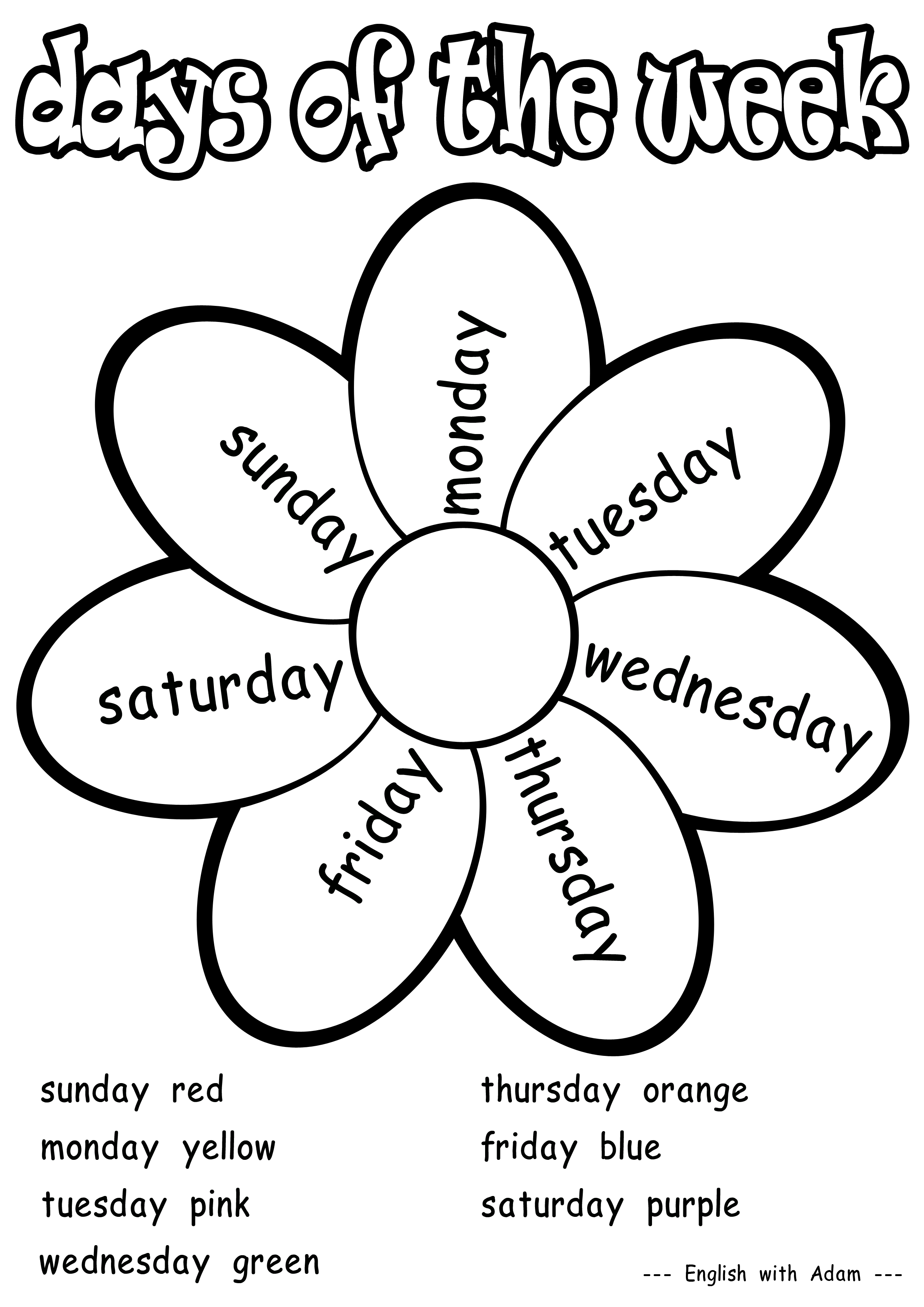 Days of the Week Worksheets Coloring