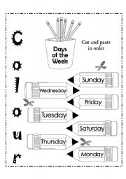 Days of Week Worksheets Cut and Paste