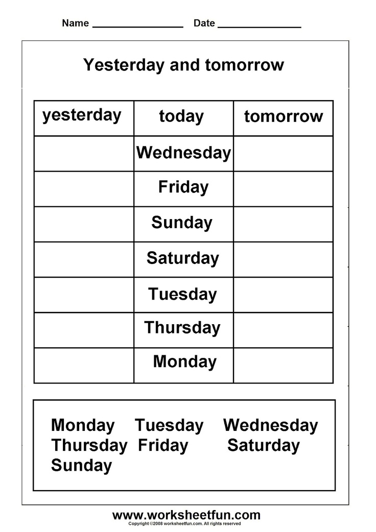 Days of Week Worksheets Printable