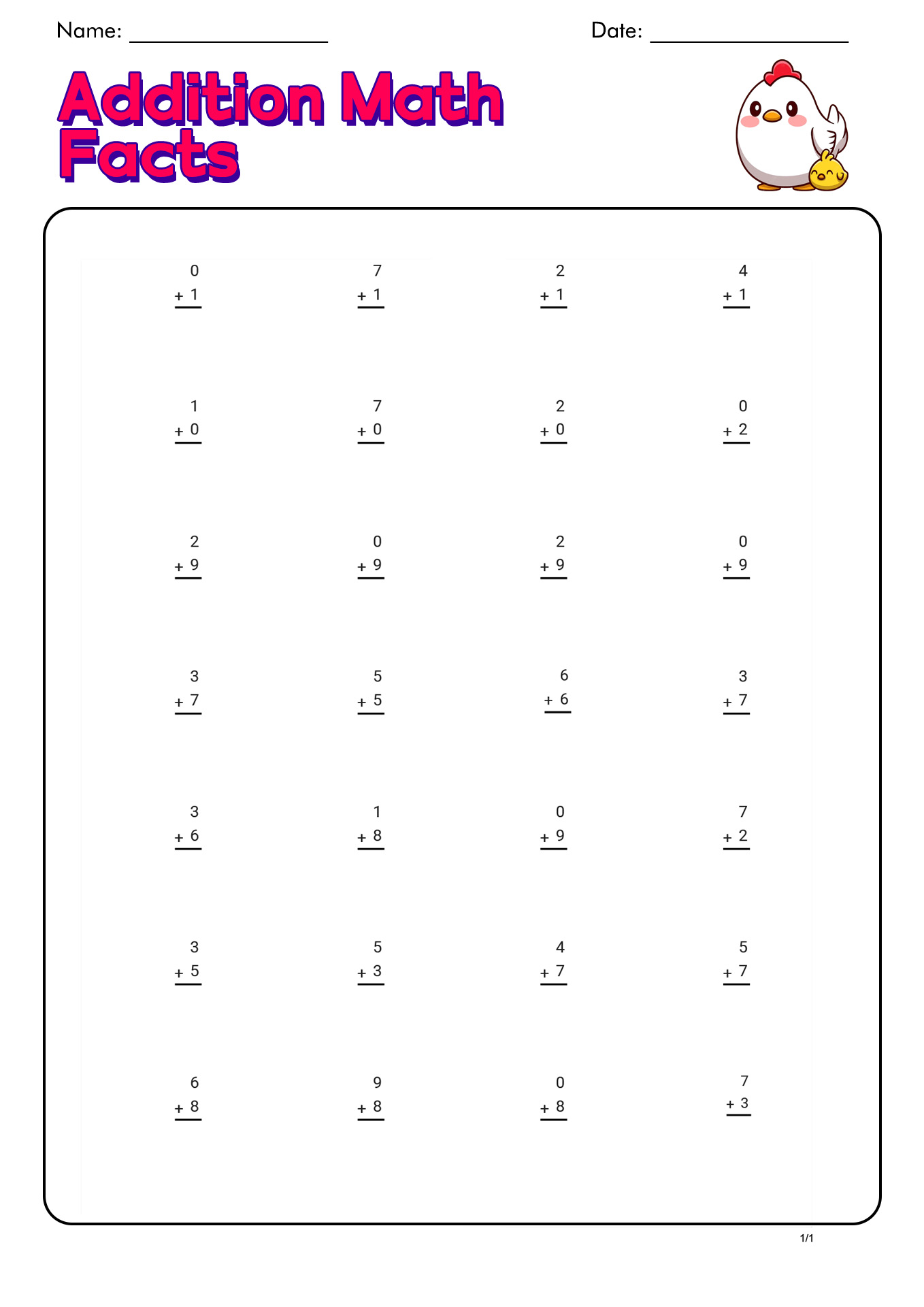 Printable Addition Facts