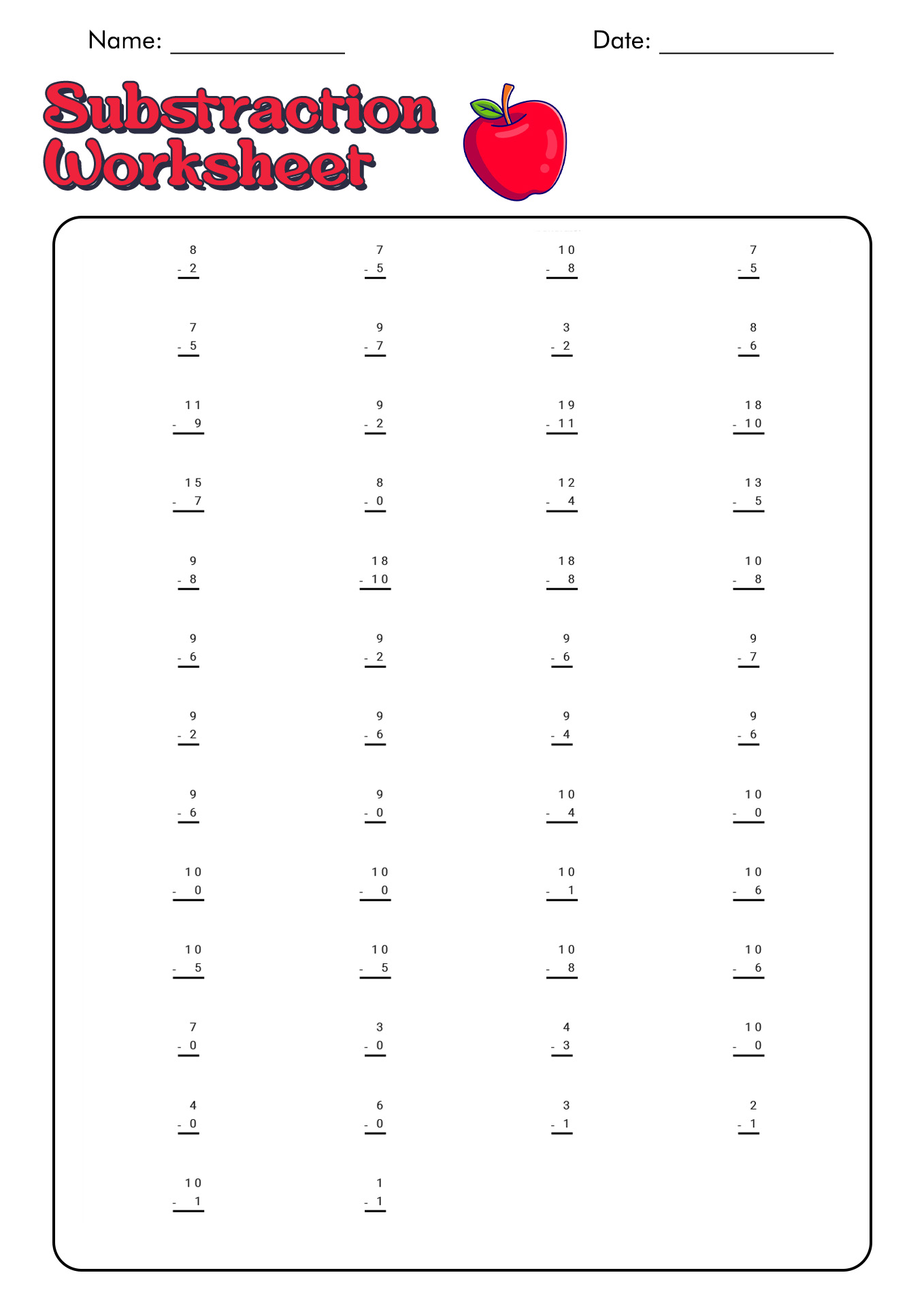 timed-subtraction-worksheets