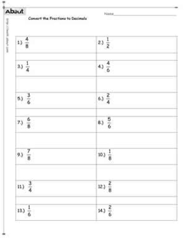 Fractions and Decimals Worksheets