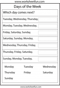 Free Printable Kindergarten Worksheets Days of the Week
