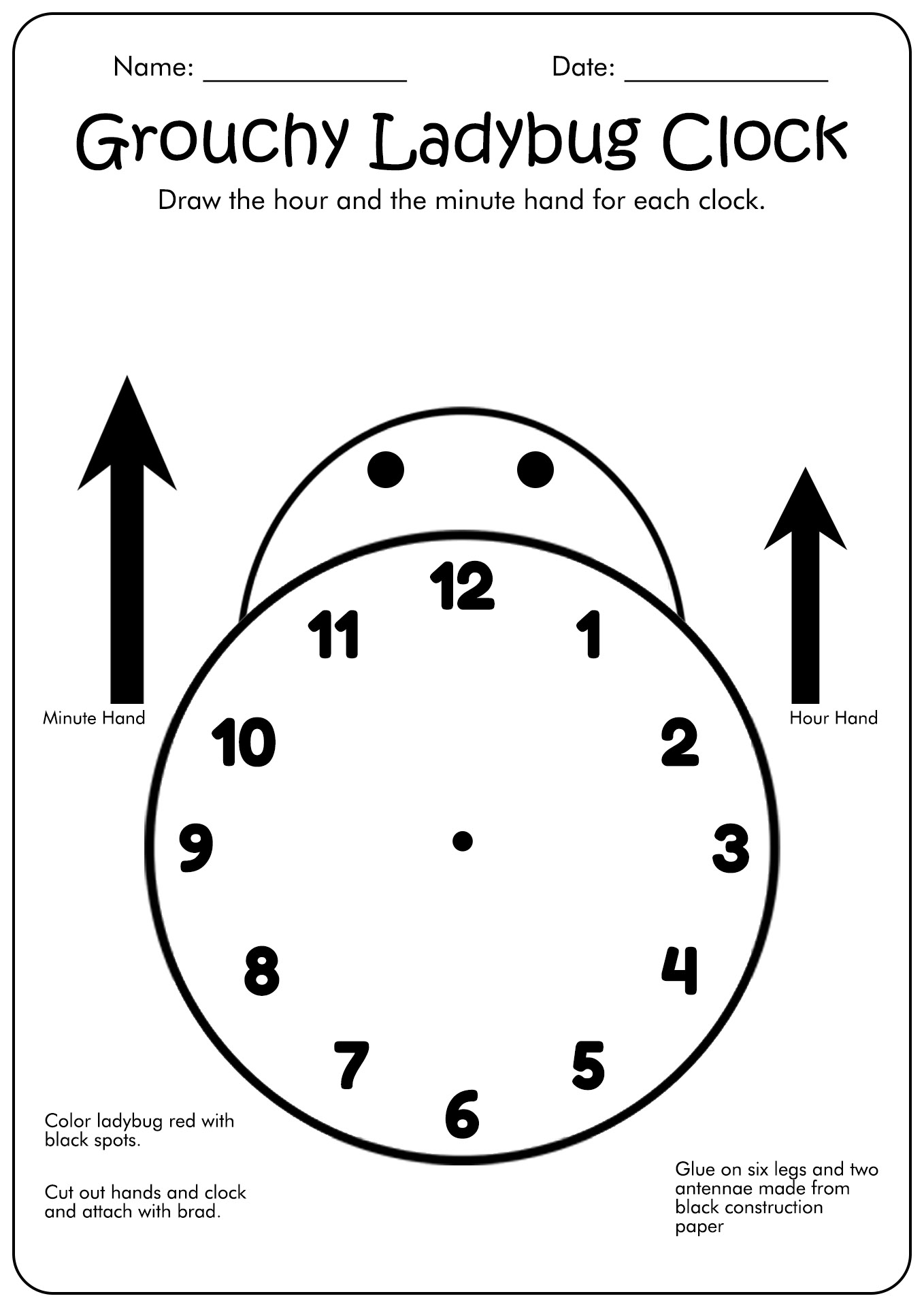 12 Best Images of Clock Cut Out Worksheet Grouchy Ladybug Clock