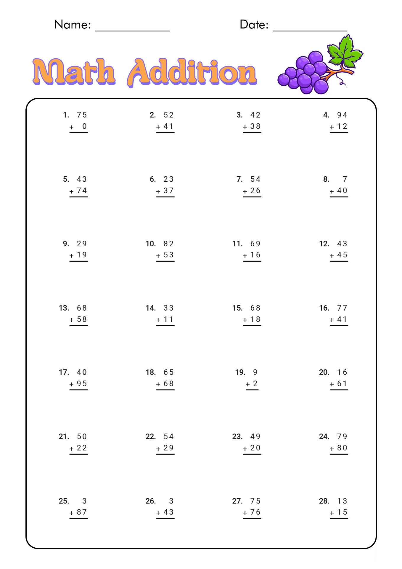 Timed Math Worksheet
