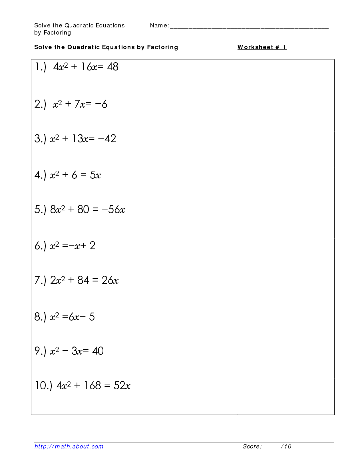 17 Best Images of Quadratic Equations Worksheet PDF  Quadratic Formula Worksheet, Solving 