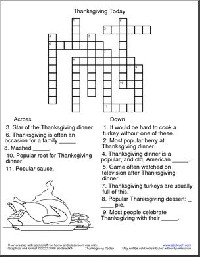 Printable Thanksgiving Crossword Puzzles Middle School