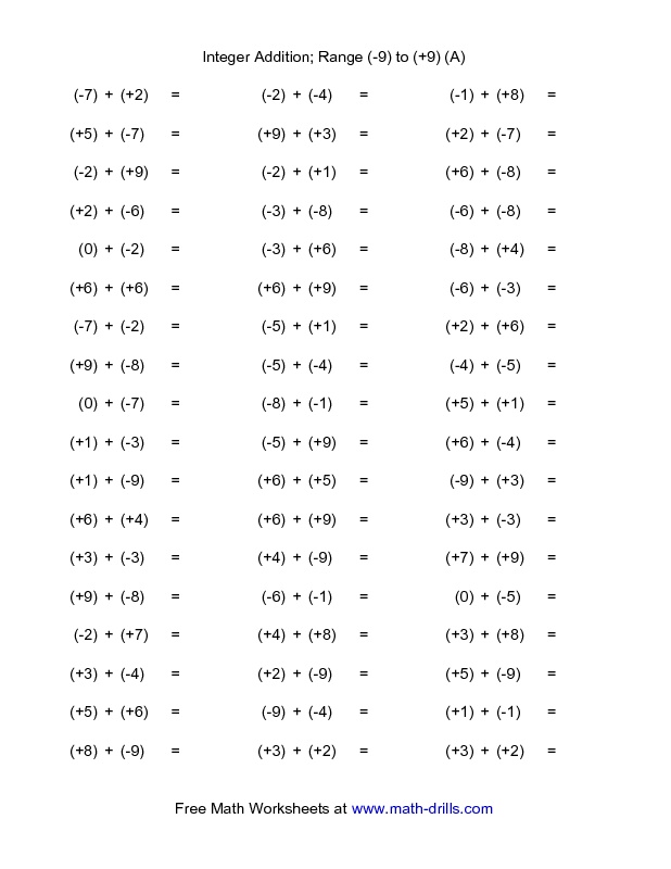15 Best Images of Adding Integers Worksheets 7th Grade With Answer Key