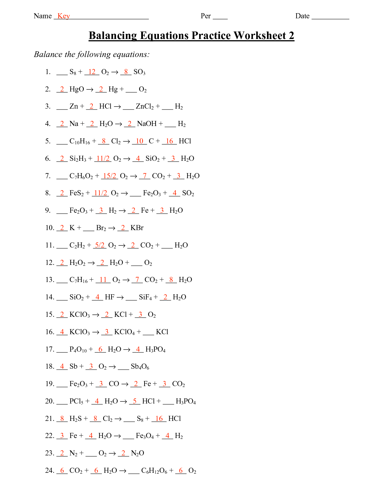 15 Best Images of Chemical Reactions Worksheet With Answers - Types