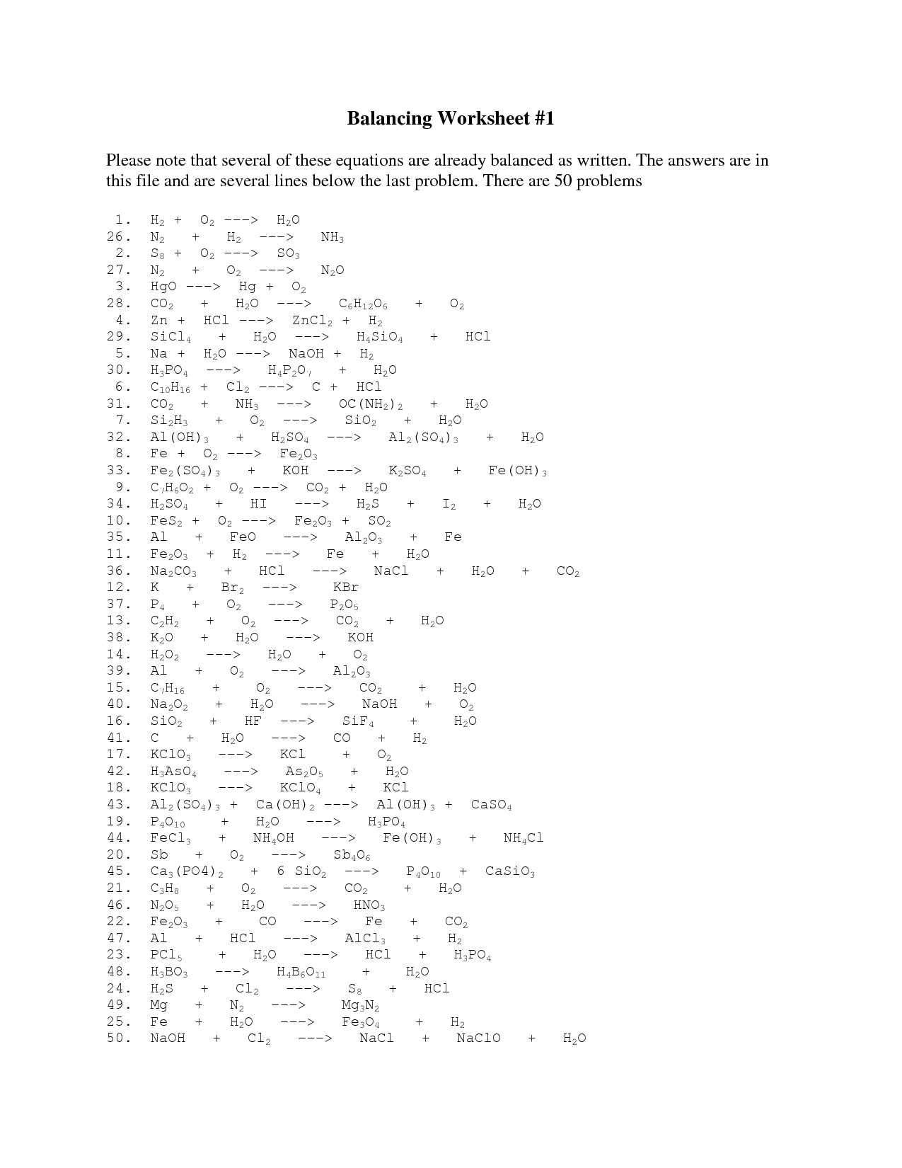 13 Best Images of Practice Balancing Equations Worksheet Key  Balancing Equations Practice 