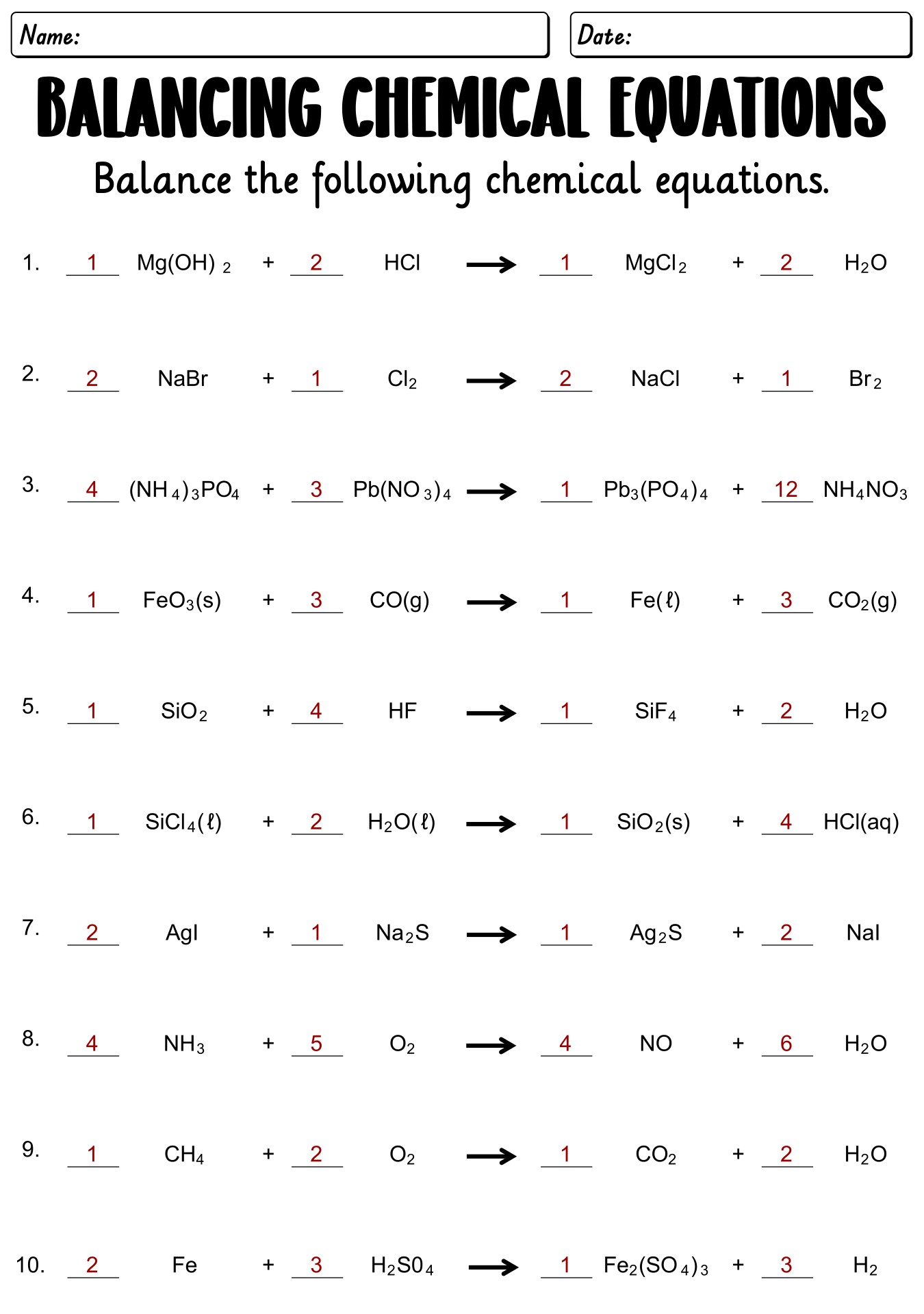 15 Best Images of Chemical Reactions Worksheet With Answers - Types