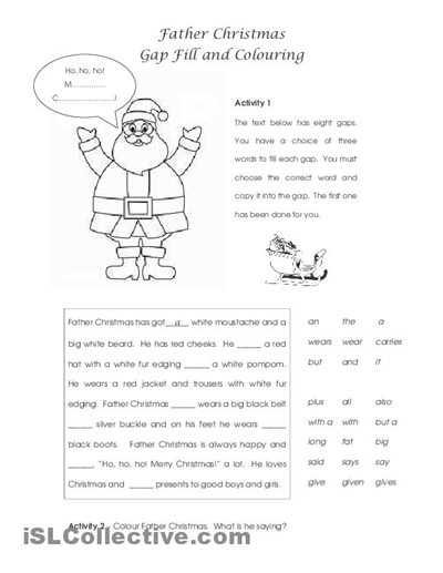 Christmas Activities Worksheets Elementary School