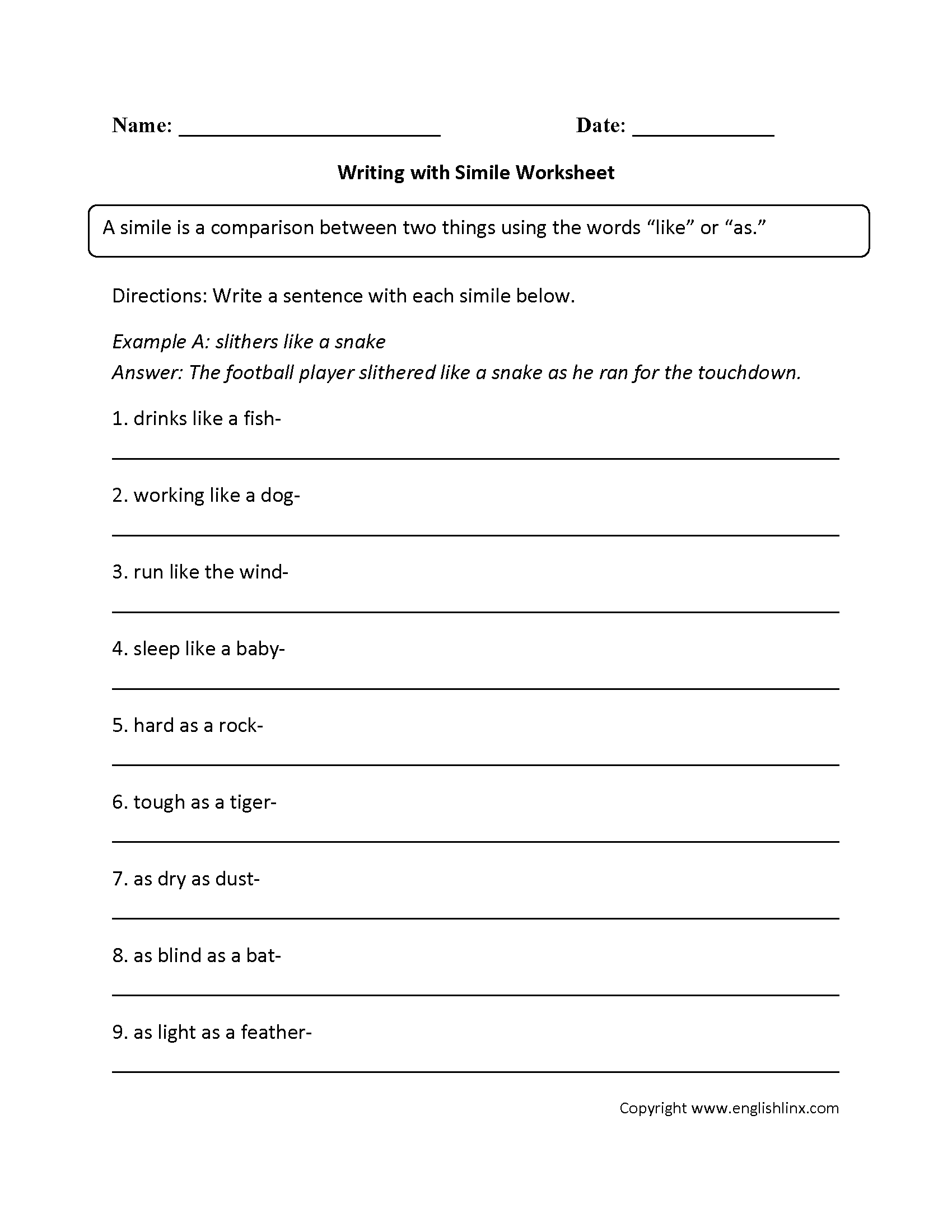 Free Printable Figurative Language Worksheets