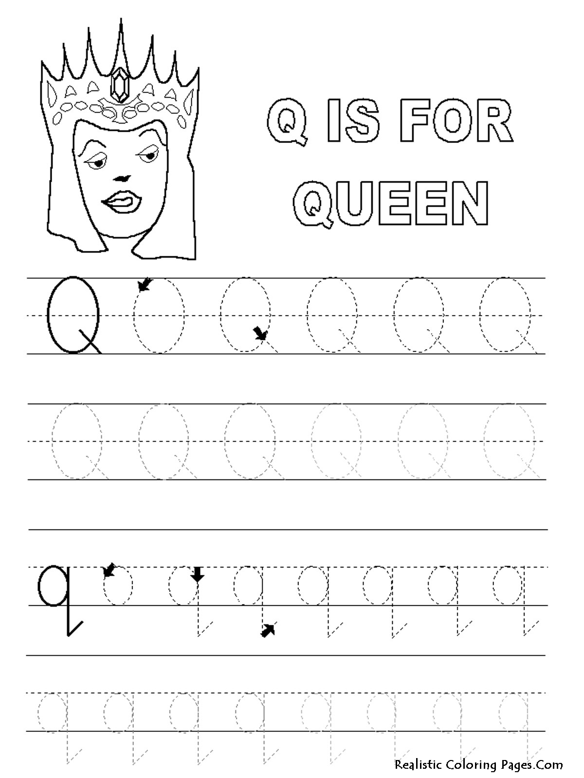 Letter Q Tracing Pages
