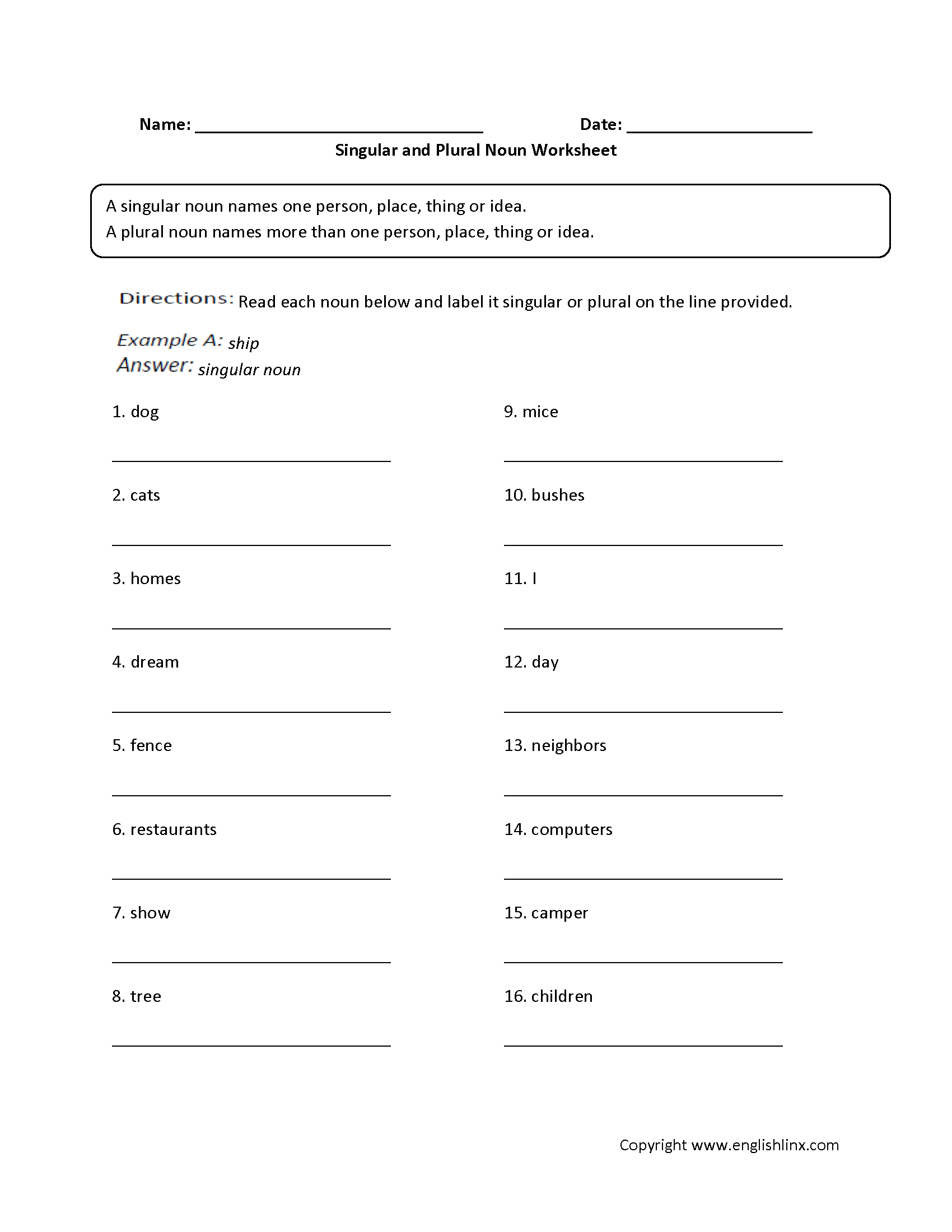 Noun Worksheets 7th Grade