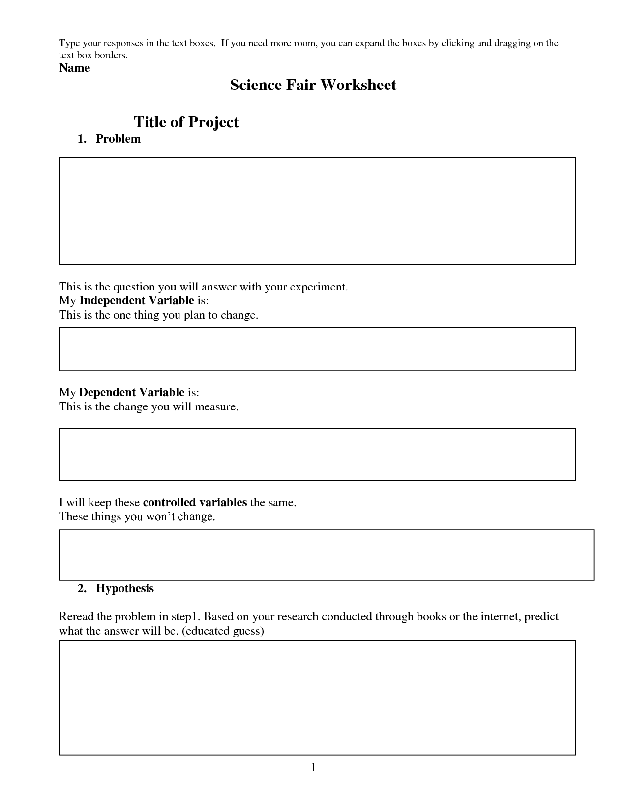 Writing A Hypothesis Worksheet