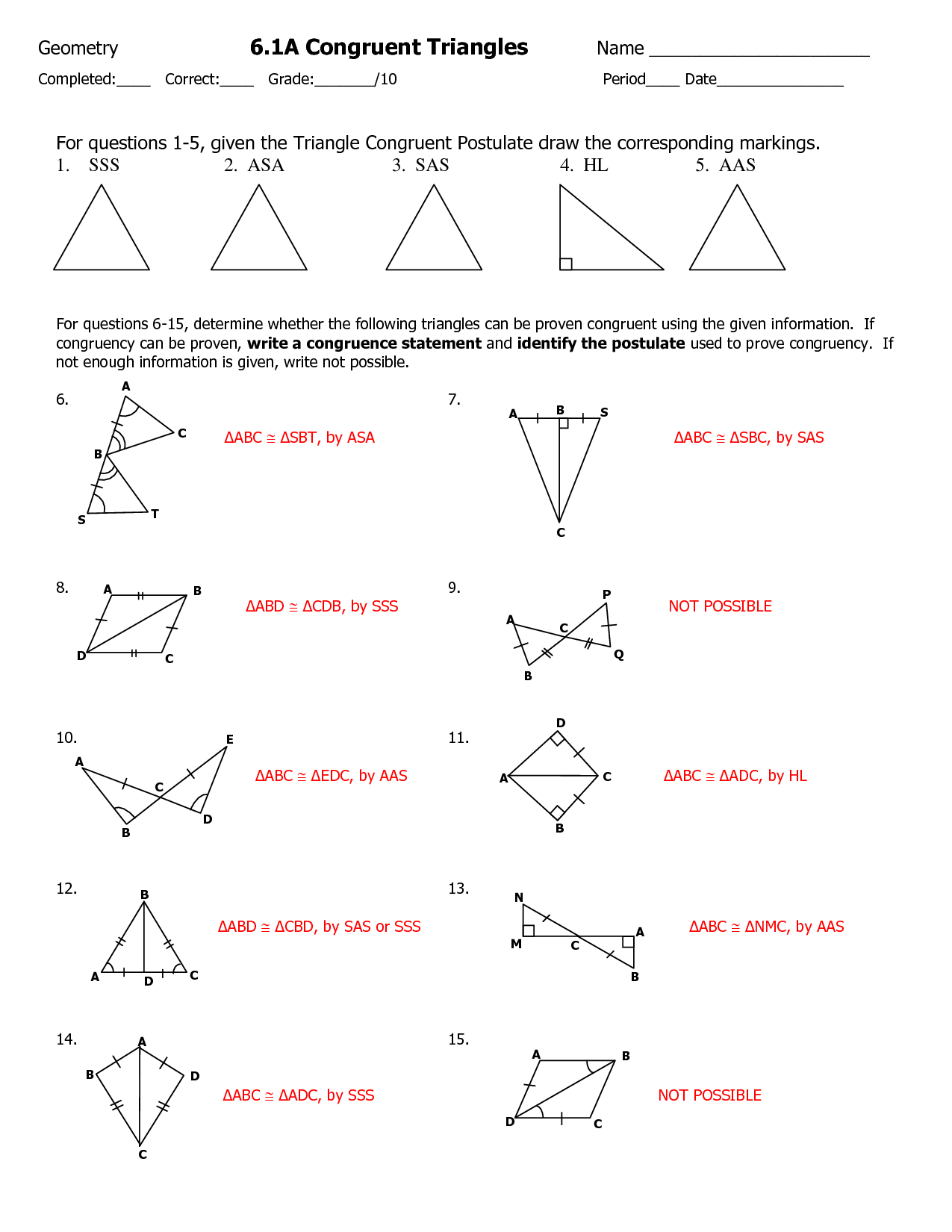 Congruent Triangles Worksheet With Answers  geometry worksheets for practice and studyproving 