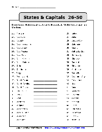 50 States and Capitals List Worksheet