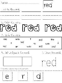 Free Kindergarten Color Sight Word Worksheets