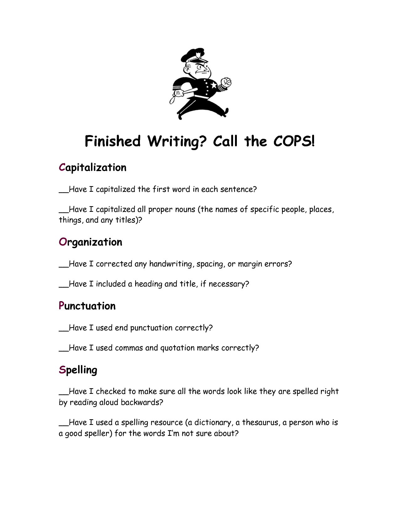 Cops Writing Editing Checklist