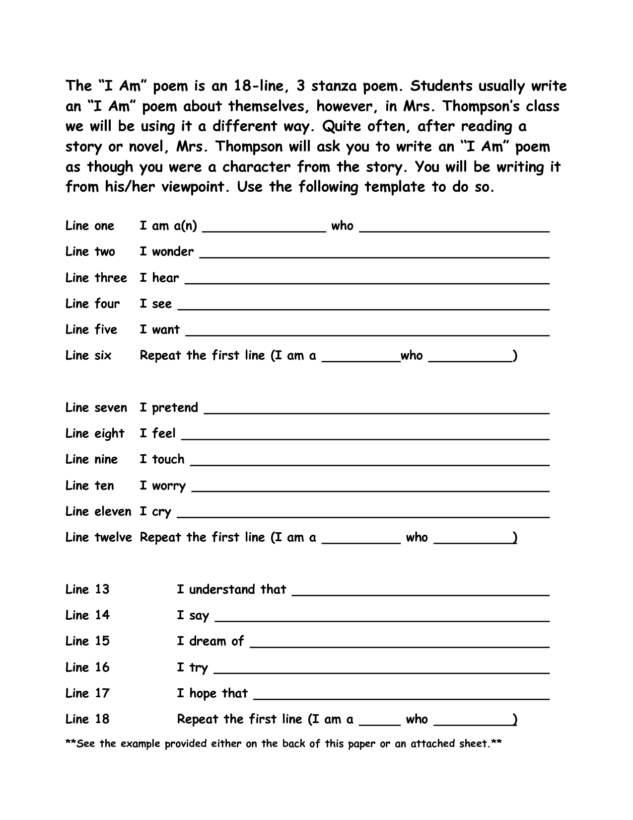 Examples of I AM Poems Template