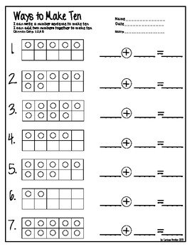 First Grade Math Worksheets Ten Frames