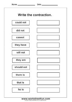 Contractions Worksheets for 2nd Grade