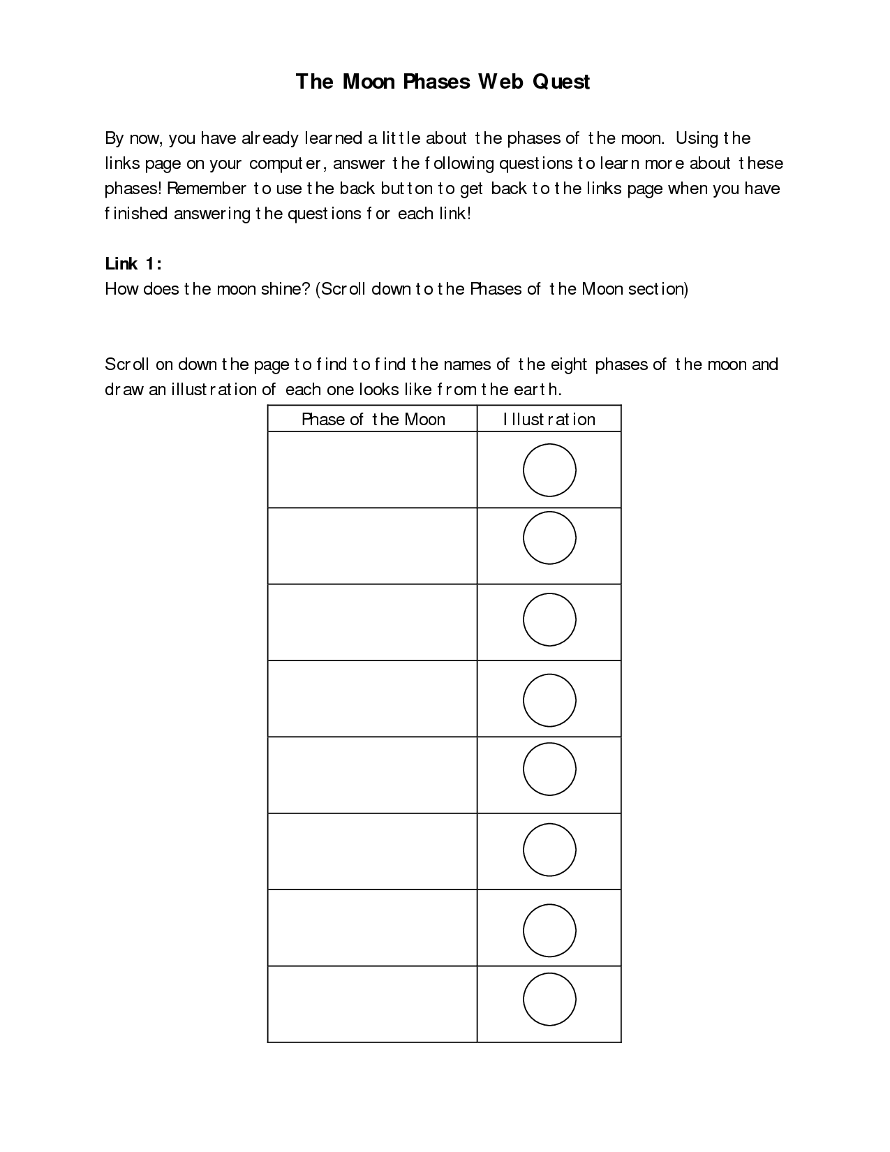 Moon Phases Worksheet Answers