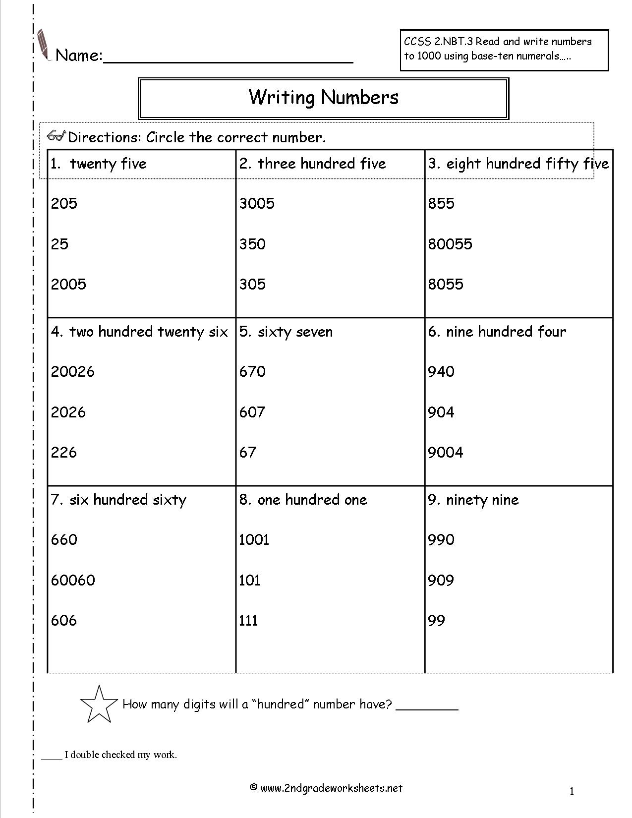 Reading and Writing Numbers Worksheets