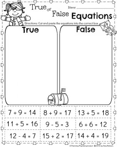 True and False Math Equations for First Grade