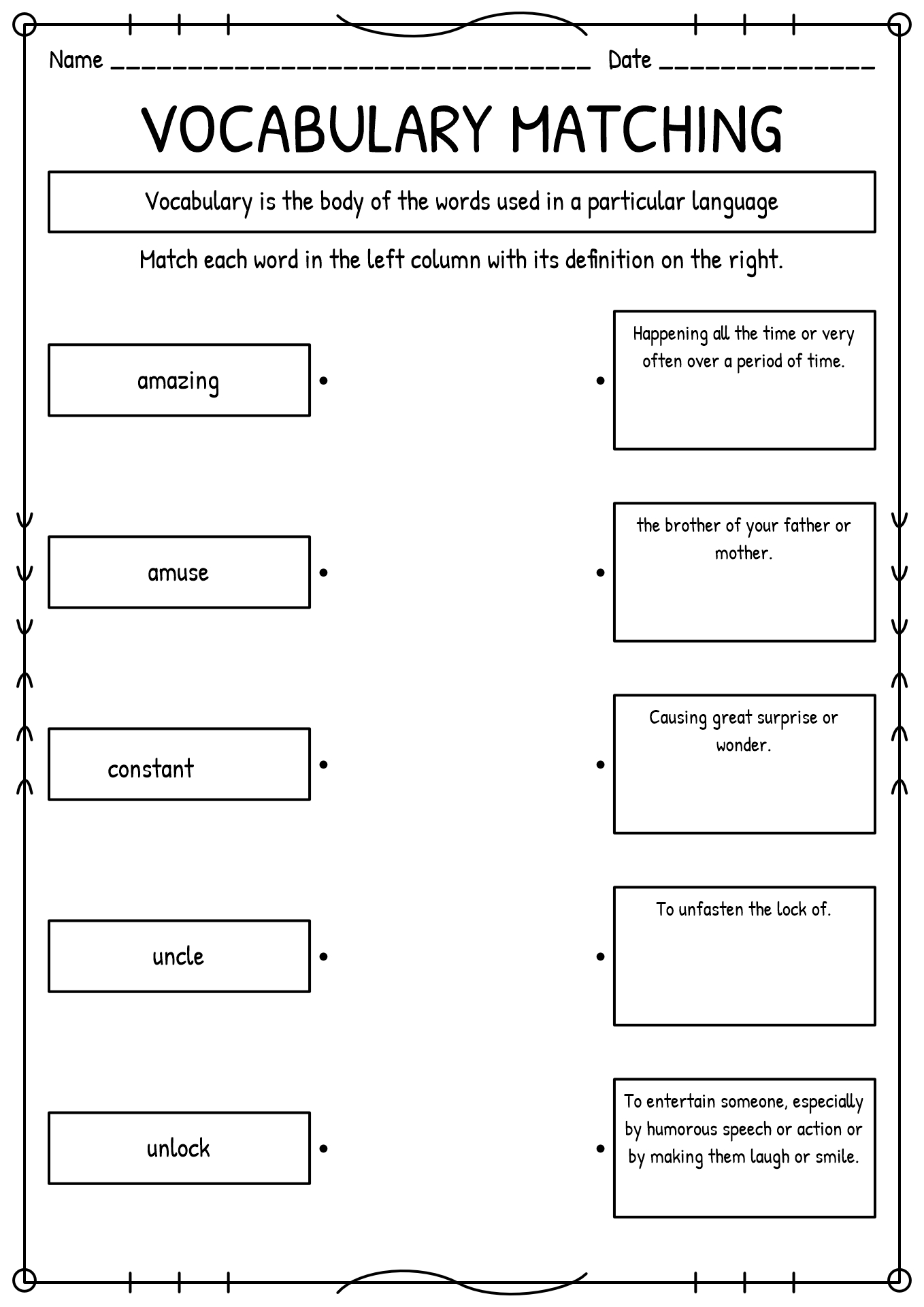 Matching Activity Template