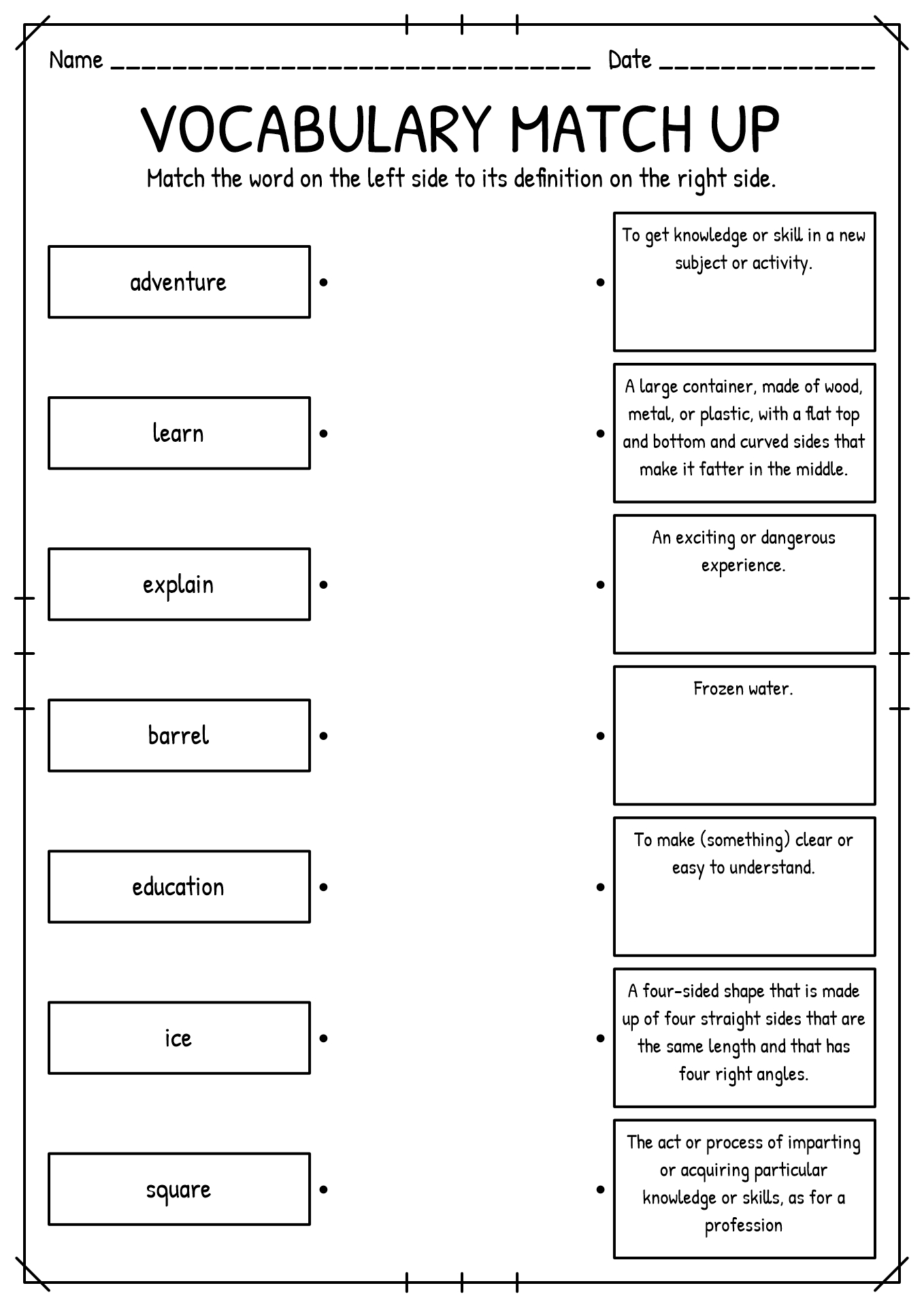 matching-worksheet-template