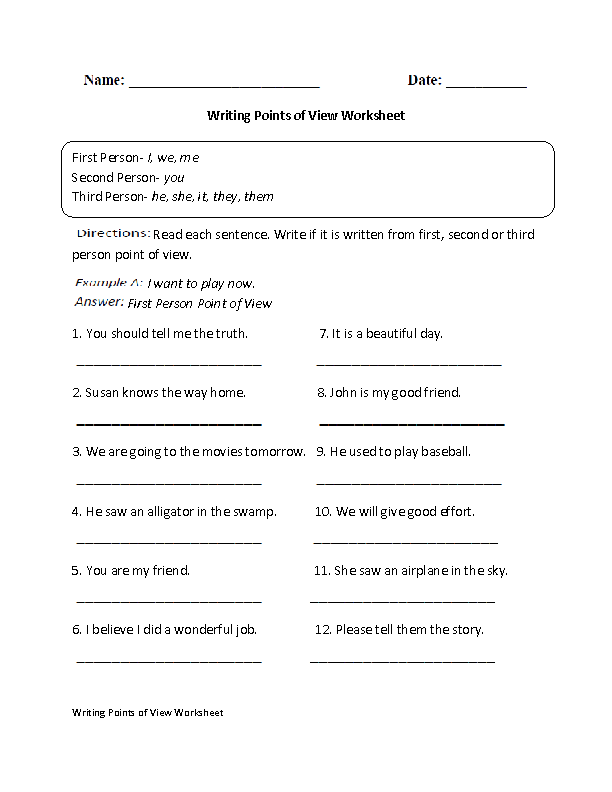 Writing Point of View Worksheet