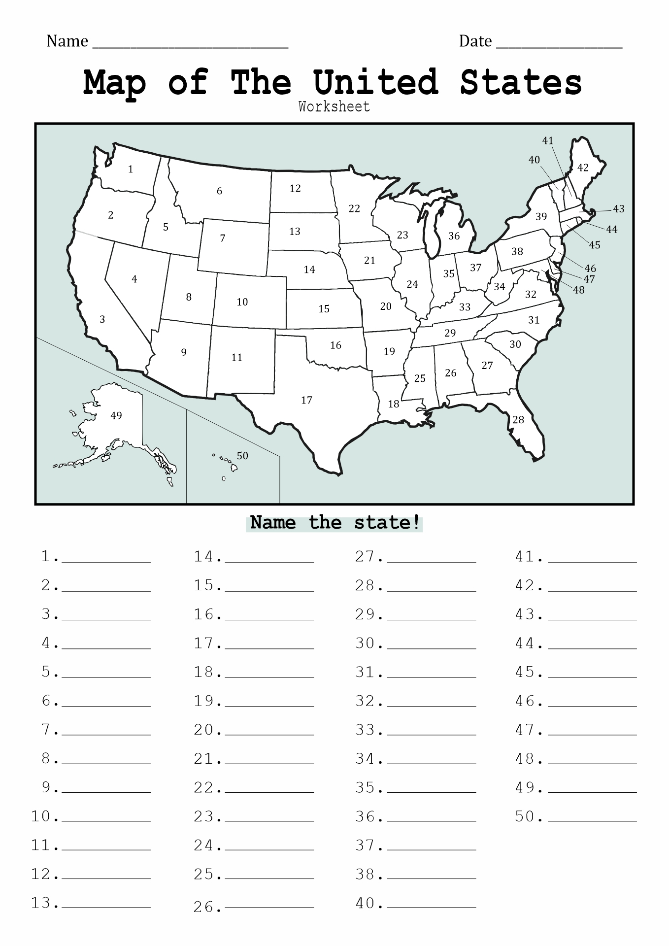 13 Best Images Of Fifty States Worksheets Blank Printable United