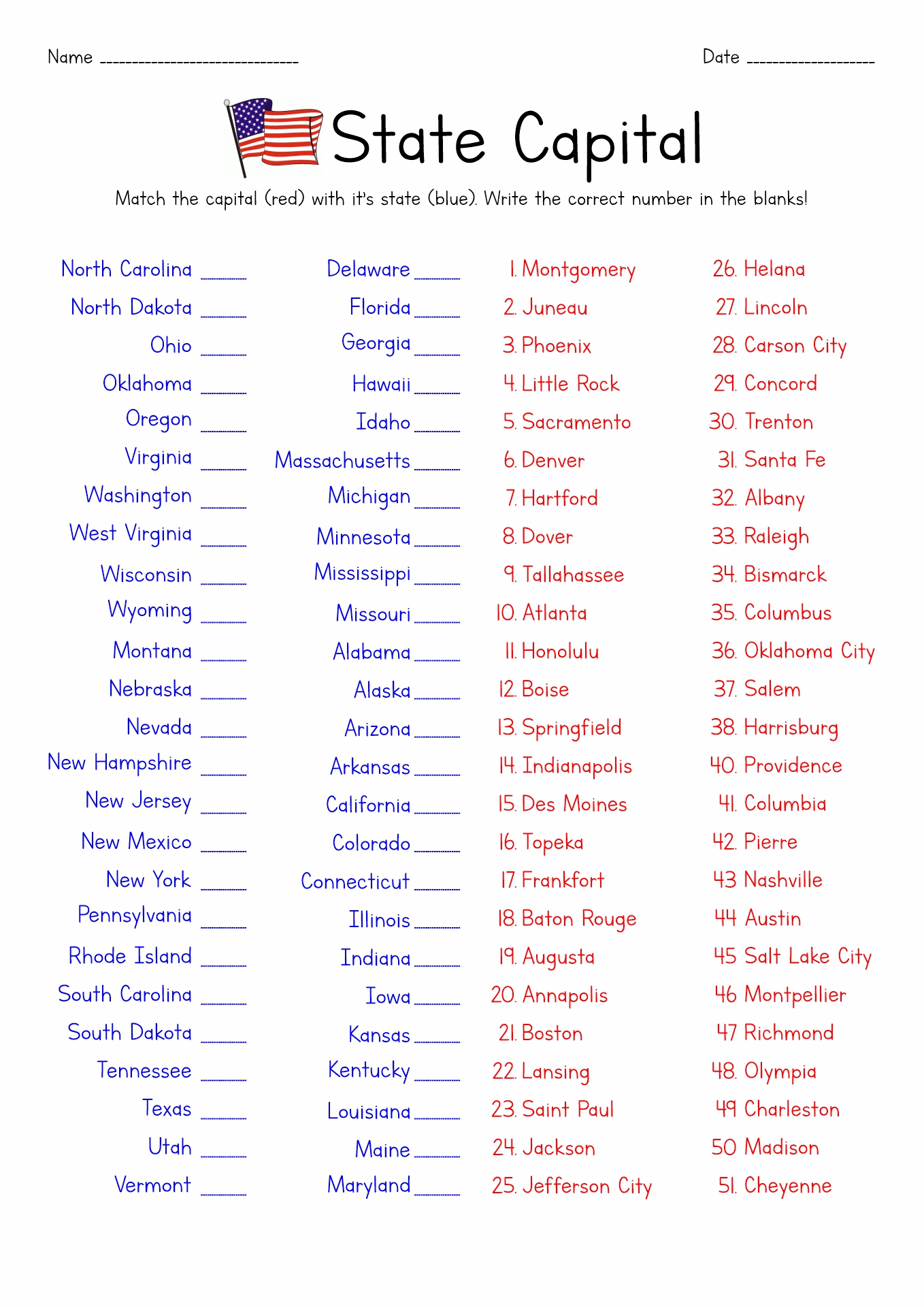 states-and-capitals-printable-list