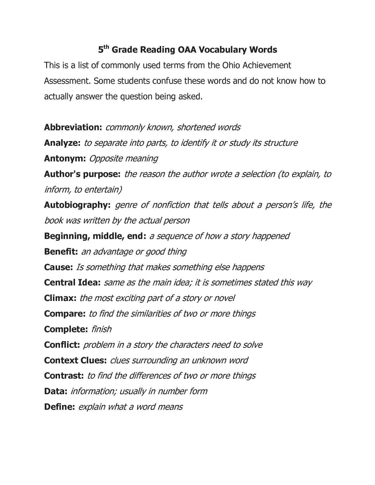 definitions-printable