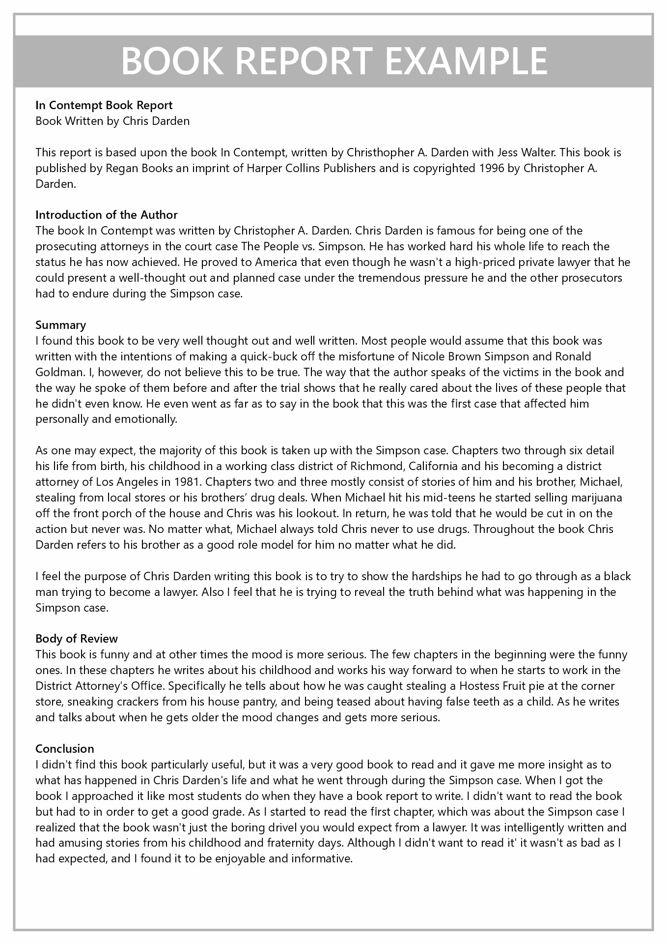 Book Report Template For 5th Graders