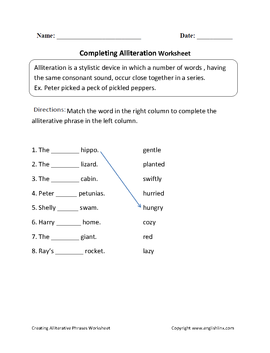 Alliteration Worksheets