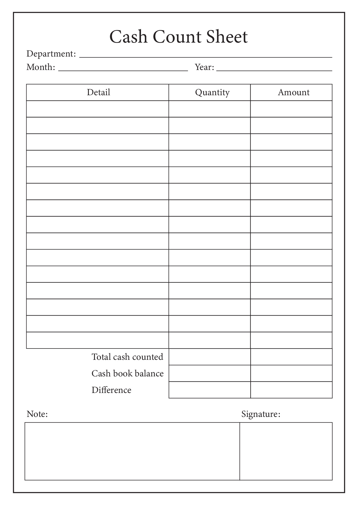 Free Printable Cash Drawer Count Sheet Pdf Free Download