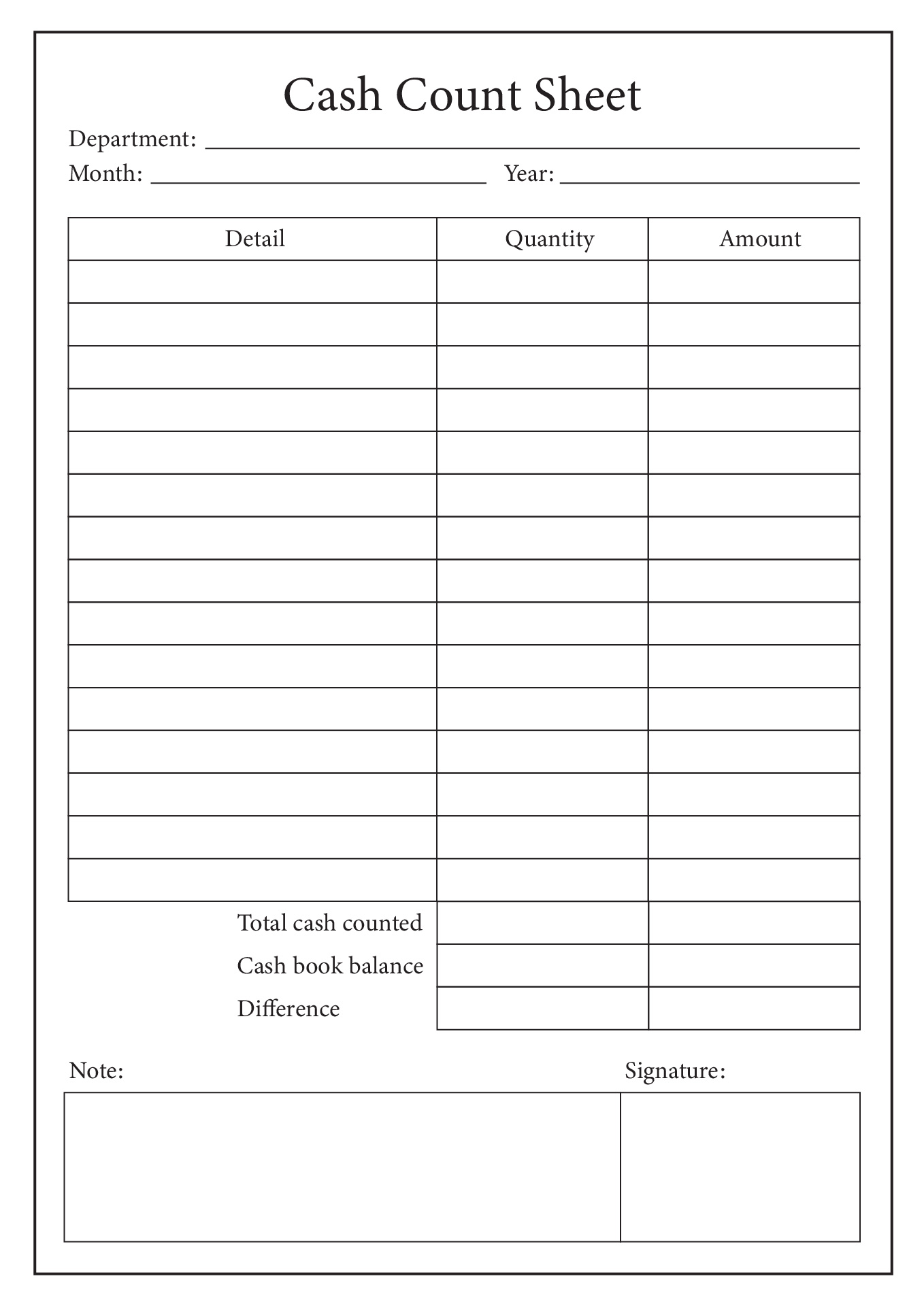 Free Printable Cash Drawer Count Sheet