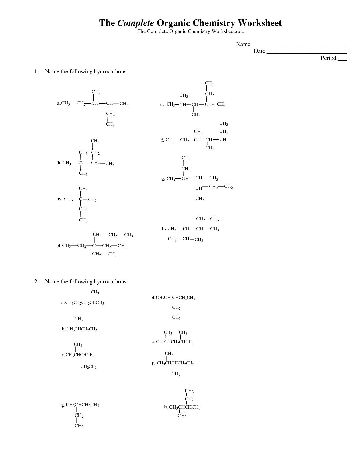 Organic Chemistry Worksheet With Answers Pdf