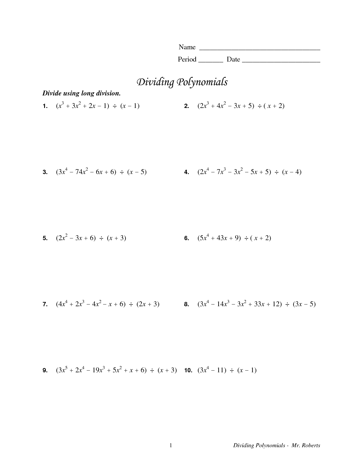 8 Best Images of Polynomial Long Division Worksheet  6th Grade Long Division Worksheets 