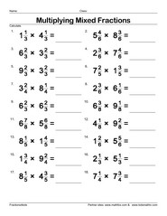 Multiplying Mixed Fractions Worksheets 6th Grade