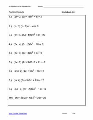 Multiplying Polynomials Worksheet