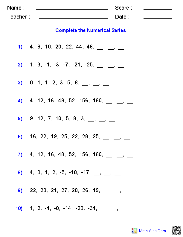 Finding A Pattern In Numbers Worksheets Multiple Choice
